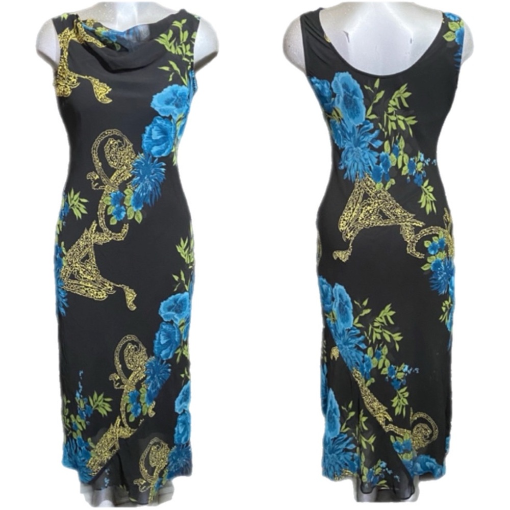 Eva Blue Y2K Fairy-Goth Maxi Dress Floral Sleeveless Resortwear Size 8 Medium